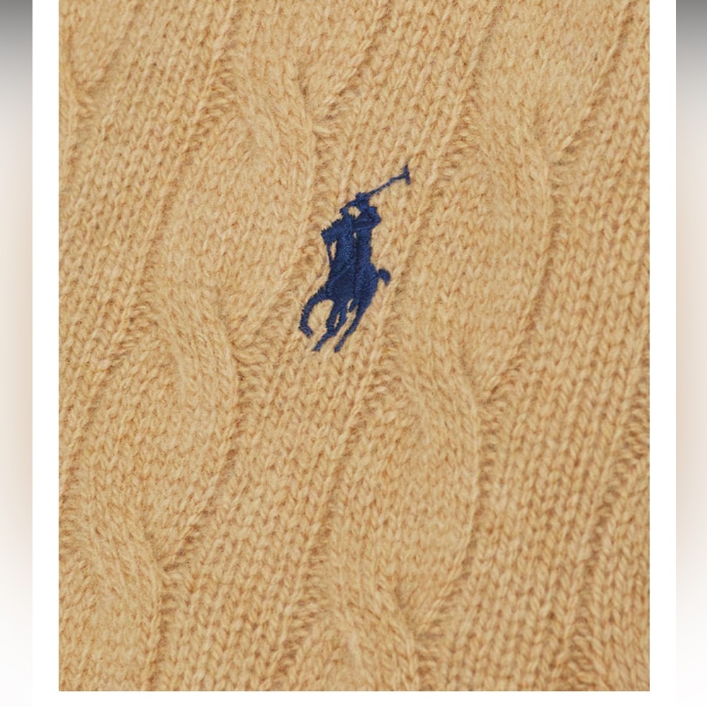 Polo Ralph Lauren Cable Knit Wool Cashmere Bomber Jacket in Collection Camel - Picture 2 of 10